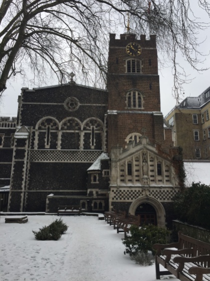 A snowy St. Bart's Church for the RCM Wind Ensemble Concert
